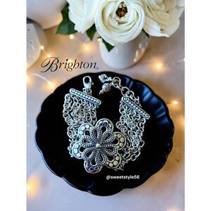 BRIGHTON "Rosalie Shine" Floral and Multi-Strand Silver Bracelet